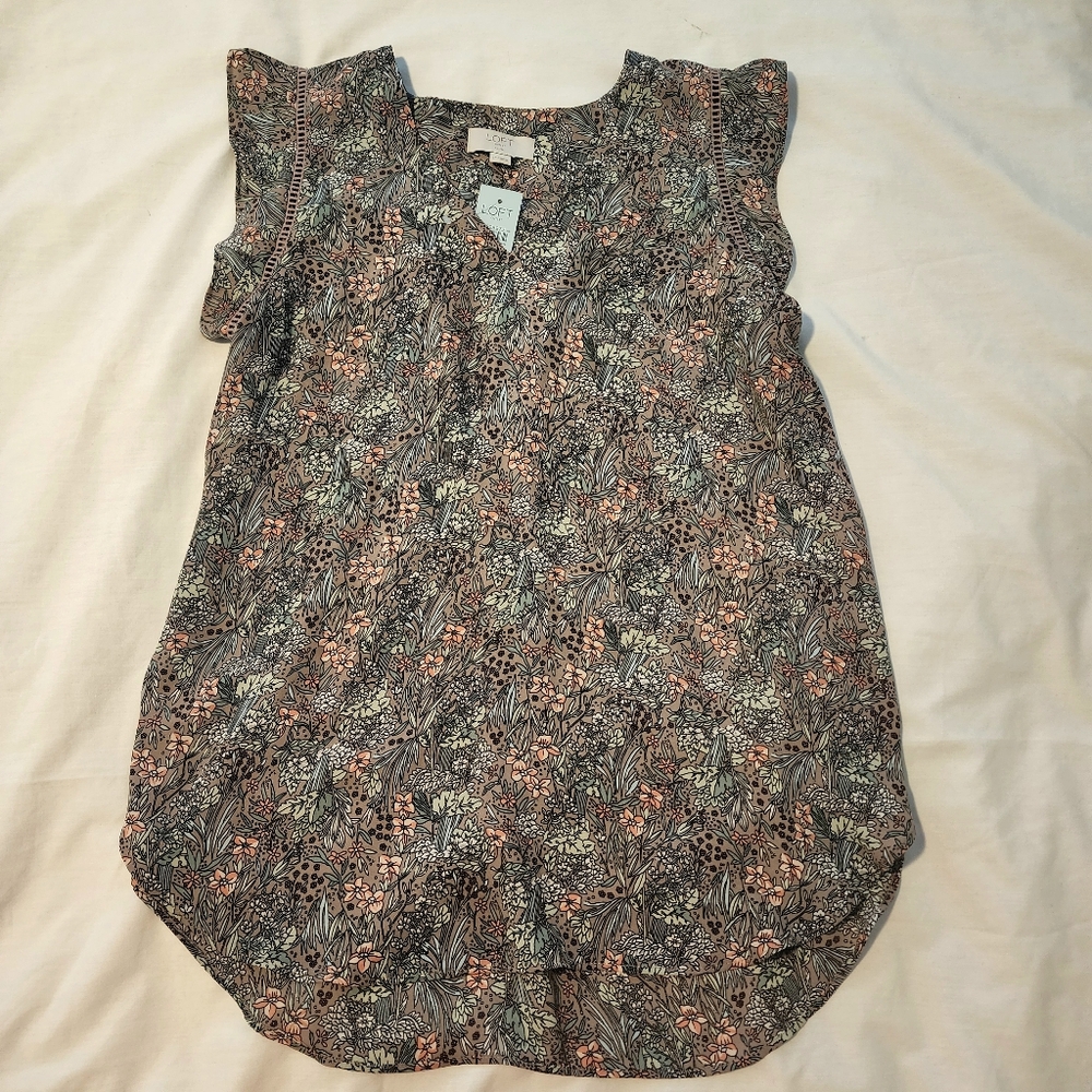 LOFT Cap Sleeve Floral Blouse - Petite Small NWT